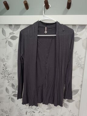 Dark Gray Open Front Lightweight Cardigan